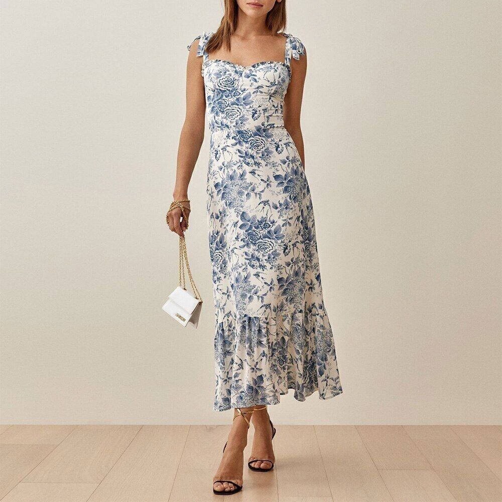 Reformation Nikita Dress Pompadour Blue Bird Floral